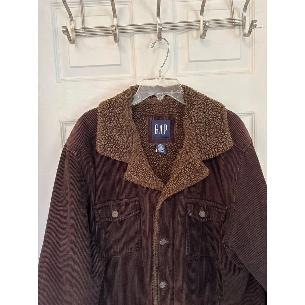 Vintage Y2K Brown Corduroy Fleece Lined Button Down Trucker Jacket Men's Large - Picture 2 of 9